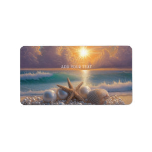 Strand Ozean Sonnenuntergang Muscheln Perlen Adressaufkleber