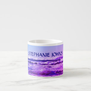 Strand Ozeanwelle Monogramm Name Wasser Rosa Ombre Espressotasse