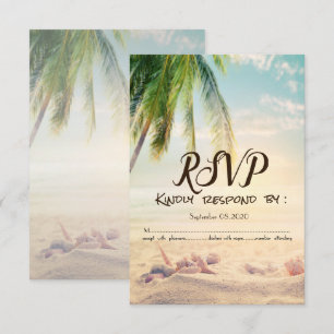Strand, Palme, Seestern, Muschel RSVP Einladung