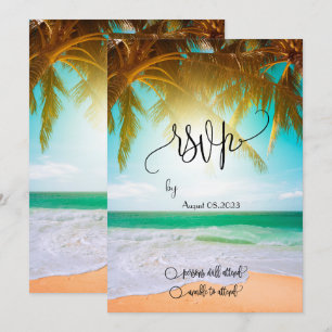 Strand, Palme, Sonne, Lichterkette Skript RSVP Einladung