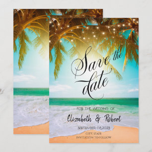 Strand, Palme, Sonne, Lichterkette Skript Save The Date