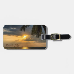 Strand, Palme, Sonnenuntergang - Personalisiert Gepäckanhänger