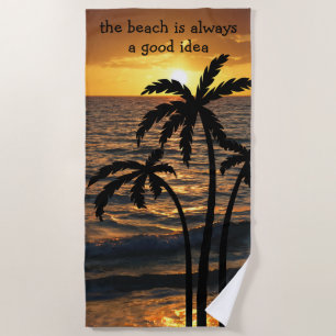 Strand-Palme-Sonnenuntergang-Silhouette Strandtuch