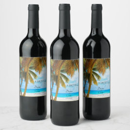 Strand, Palmen, Hochzeiten im Ozean Weinetikett