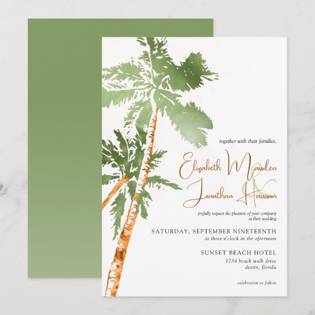 Strand Palmen Kupfer tropische Destination Einladung (Vorne/Hinten)