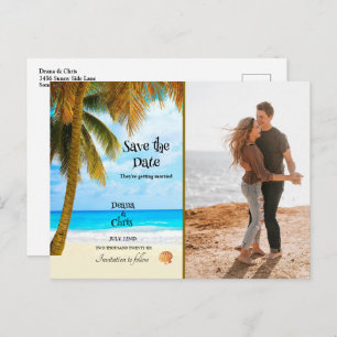 Strand, Palmen, Ozean, Save the Date Hochzeit Postkarte