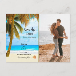 Strand, Palmen, Ozean, Save the Date Hochzeit Postkarte