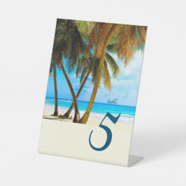 Strand, Palmen, Ozeanhochzeit, Tischnummer Sockelschild