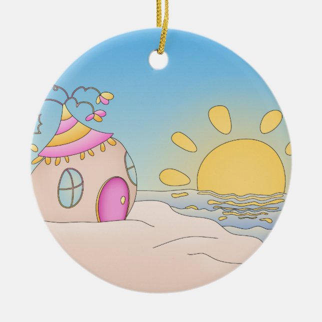 Strand-Party-Haus Keramik Ornament (Vorne)