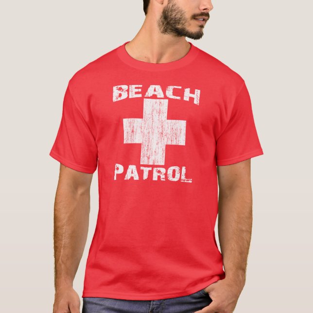 STRAND PATROUILLE beunruhigter weißer T-Shirt (Vorderseite)