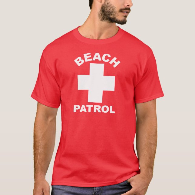 STRAND-PATROUILLE weißer Logo-Leibwächter T-Shirt (Vorderseite)