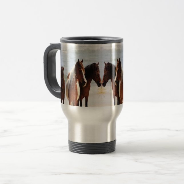 Strand-Pferdereise/Pendler-Tasse Reisebecher (Vorderseite Links)