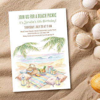 Strand Picknick Tropischer Palmenbaum Geburtstag Einladung