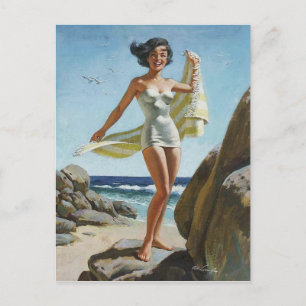 Strand PinUp Postkarte