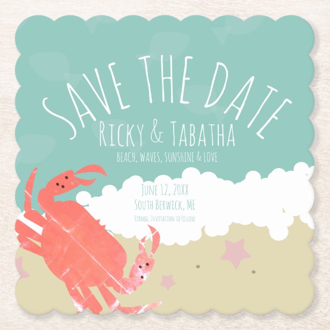 Strand Rettet das Datum Krabbe Sand Ozeanwellen Untersetzer (Vorderseite)