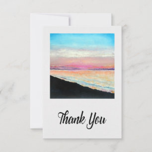 Strand Rosa Blau Gemalte Sonnenuntergang Kunst Dankeskarte