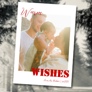 Strand Rot Warm Wishes Zwei Strandfamilienfoto Feiertagskarte