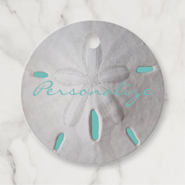 Strand Sand Dollar Sommer türkis weiß Geschenkanhänger (Vorderseite)