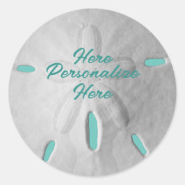 Strand Sand Dollar Sommer türkis weiß Runder Aufkleber