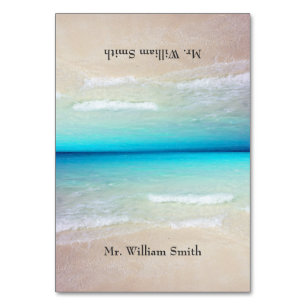 Strand Sand geteerte Platzkarten mit Namen Tischnummer