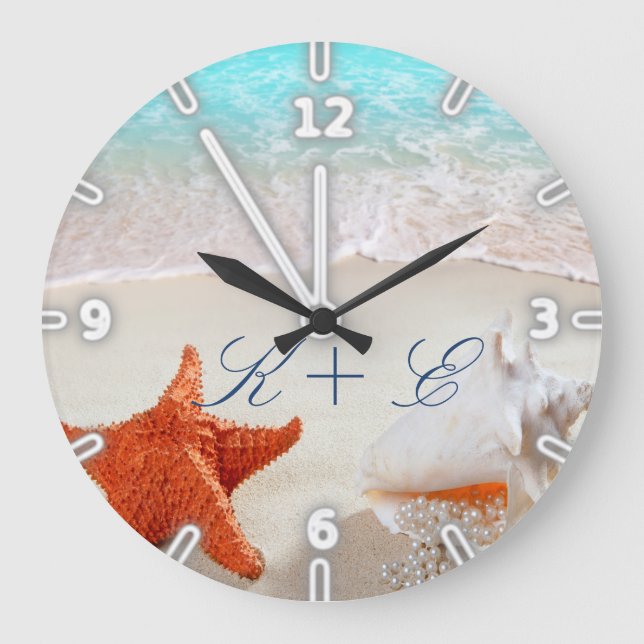 Strand,Sand,Muscheln Große Wanduhr (Vorderseite)