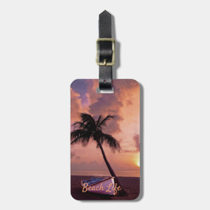 Strand, Sand, Palme, Boot, Sonnenuntergang - Perso Gepäckanhänger