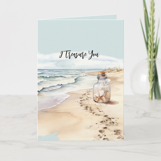 Strand Sand Seestern Flasche Ich Liebe Dich Karte (Vorderseite)
