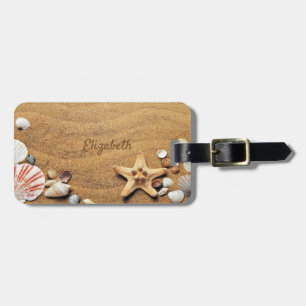 Strand, Sand, Seestern, Muscheln - Personalisiert Gepäckanhänger