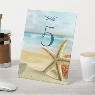 Strand, Sand, Starfish Hochzeitssonne Tischnummer Sockelschild