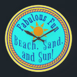 STRAND, SAND UND SONNE!  FABULOUS FUN SUNNY PARTY  GROßE WANDUHR<br><div class="desc">Bereit für den BEACH? Sie sind gerade in der Zeit, dieses fantastische Fun BEACH SAND AND SUN Design auf Zazzle Produkte zu bekommen! Erinnern Sie sich an Geschenke, die Sie brauchen und besondere Leute, die Liebe warme sonnige Tage am Strand. Vergessen Sie nicht, auch etwas von VanOmmeren zu holen! Helle...</div>