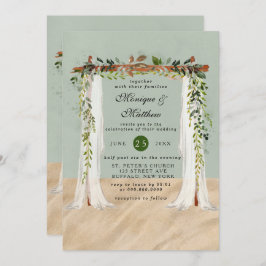 Strand Sand White Canopy Tropical Moderne Hochzeit Einladung