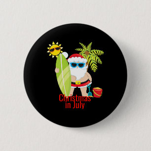 Strand Santa Surfer Weihnachten im Juli Button