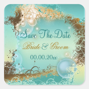 Strand "Save the Date" Hochzeitsaqua Quadratischer Aufkleber