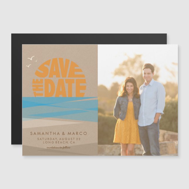 Strand Save the Date Magneteinladung (Vorne/Hinten)