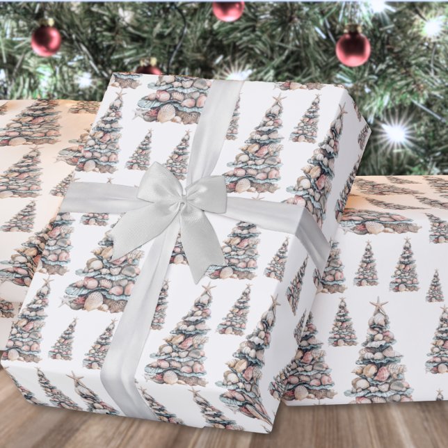 Strand-Schalen-Weihnachtsbaum-Muster Geschenkpapier (Beach Shell Christmas Tree Pattern Wrapping Paper)