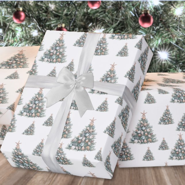 Strand-Schalen-Weihnachtsbaum-Muster Geschenkpapier (Beach Shell Christmas Tree Pattern Wrapping Paper)