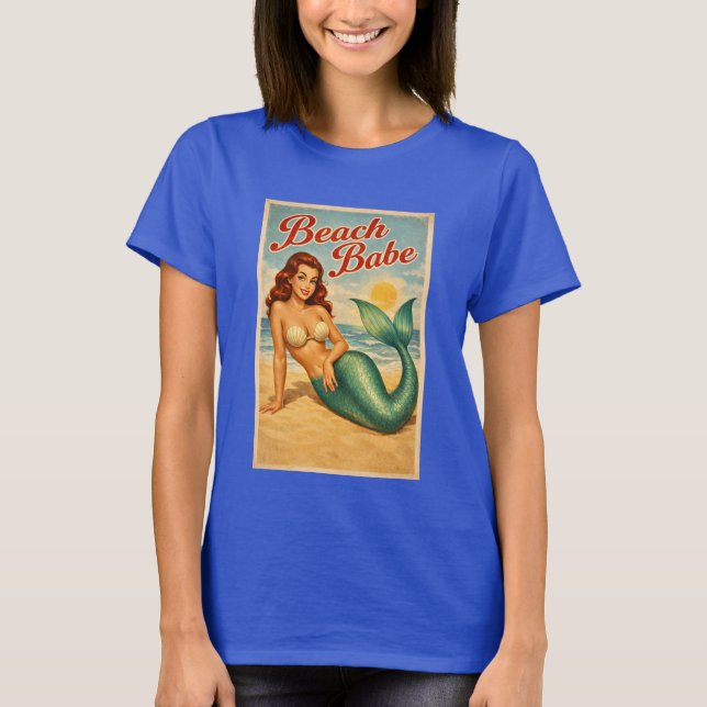 Strand-Schatz Pin-Up Meerjungfrau -Retro-Küstenleb T-Shirt (Vorderseite)
