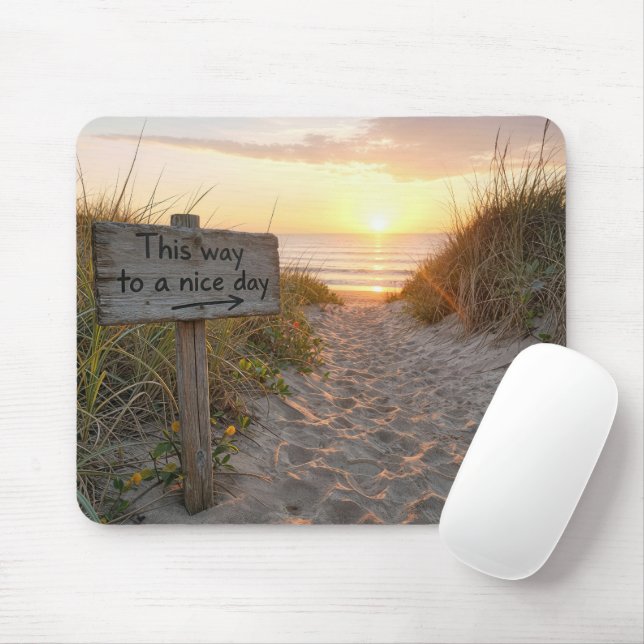 Strand Schild bei Sonnenaufgang Mousepad (Mit Mouse)
