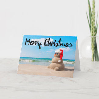 Strand-Schneemann-Sand-frohe Weihnacht-Gruß-Karte Feiertagskarte
