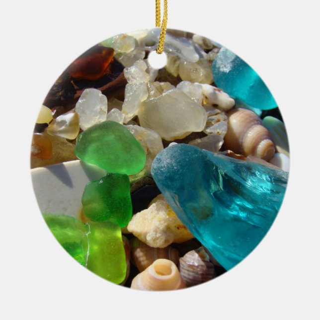 Strand Seaglass verziert Achat-Muschelgeschenke Keramikornament (Vorne)