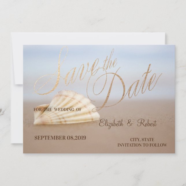 Strand Seashell, Herz Save the Date (Vorderseite)