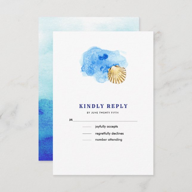 Strand | Seashell Watercolor Wedding RSVP Cards (Vorne/Hinten)