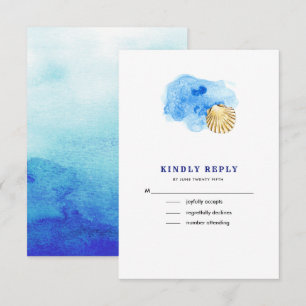 Strand   Seashell Watercolor Wedding RSVP Cards Karte