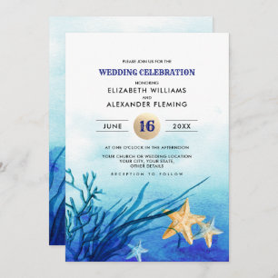 Strand   Seaside Starfish Watercolor Wedding Einladung