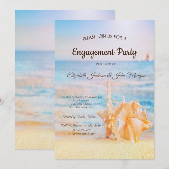 Strand, Seastar, Seashell-Verlobung Einladung (Vorne/Hinten)