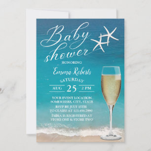 Strand Seestern & Champagnerglas Baby Shower Einladung