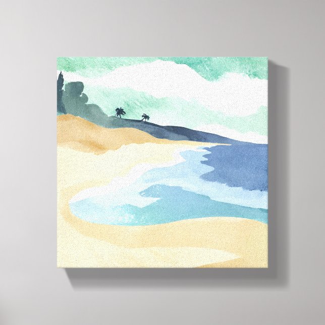 Strand Shore | Aquarellblau Leinwanddruck (Vorderseite)