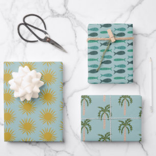 Strand Soiree Palmen Fische Sonnen Niedlich CUSTOM Geschenkpapier Set