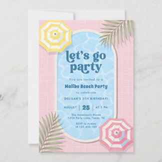 Strand Sommer Poolparty Pink Geburtstag Einladung