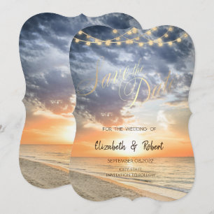 Strand Sonnenaufgang Lichterkette zur Hochzeitsein Save The Date
